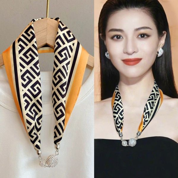 Women's Spring Summer Silk Like Small Scarf Necklace Shirt Collar Scarf Fashion Hair Band Wrist Scarves
