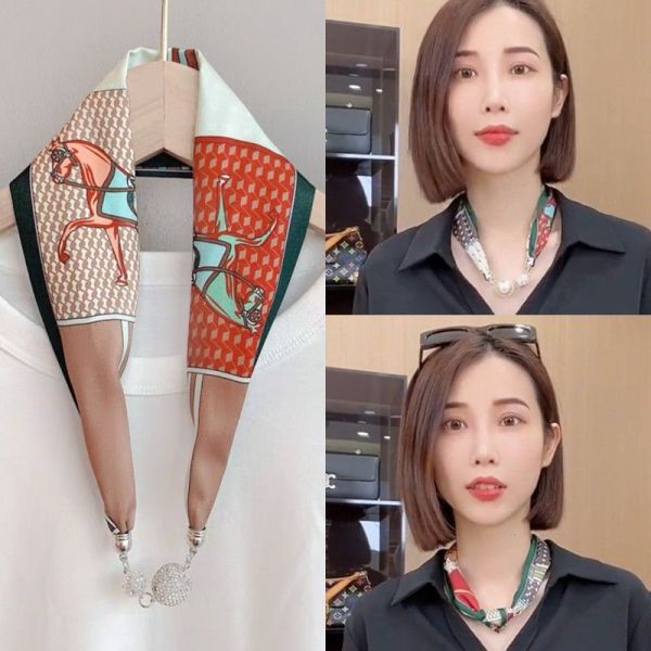 Women's Spring Summer Silk Like Small Scarf Necklace Shirt Collar Scarf Fashion Hair Band Wrist Scarves