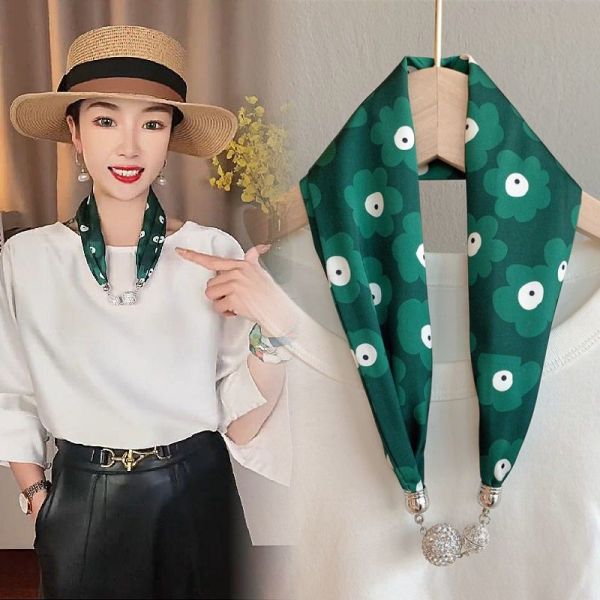 Women's Spring Summer Silk Like Small Scarf Necklace Shirt Collar Scarf Fashion Hair Band Wrist Scarves