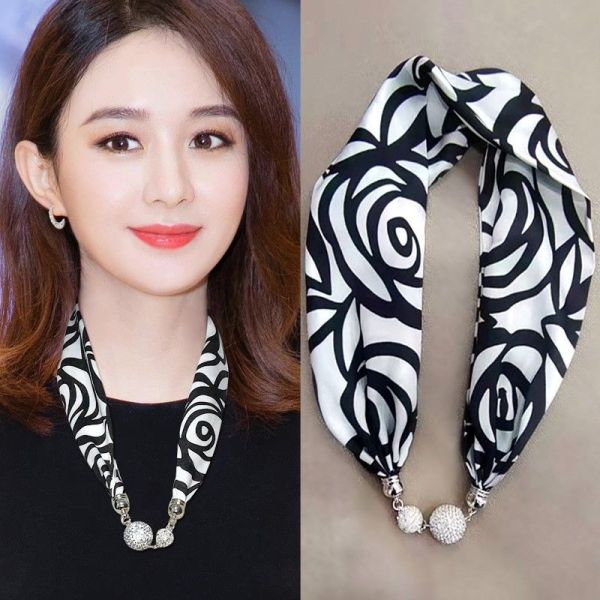 Women's Spring Summer Silk Like Small Scarf Necklace Shirt Collar Scarf Fashion Hair Band Wrist Scarves
