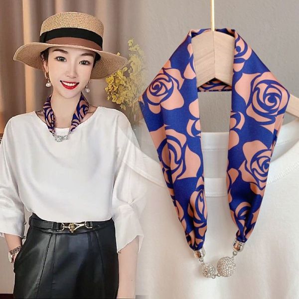 Women's Spring Summer Silk Like Small Scarf Necklace Shirt Collar Scarf Fashion Hair Band Wrist Scarves
