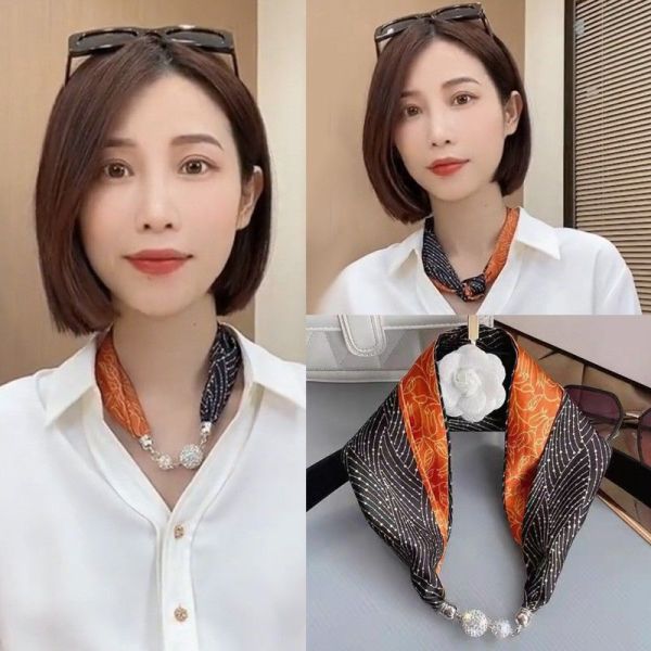 Women's Spring Summer Silk Like Small Scarf Necklace Shirt Collar Scarf Fashion Hair Band Wrist Scarves