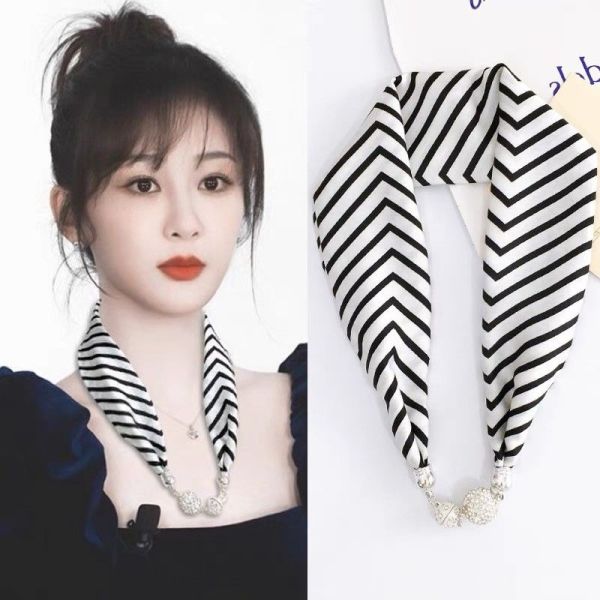 Women's Spring Summer Silk Like Small Scarf Necklace Shirt Collar Scarf Fashion Hair Band Wrist Scarves