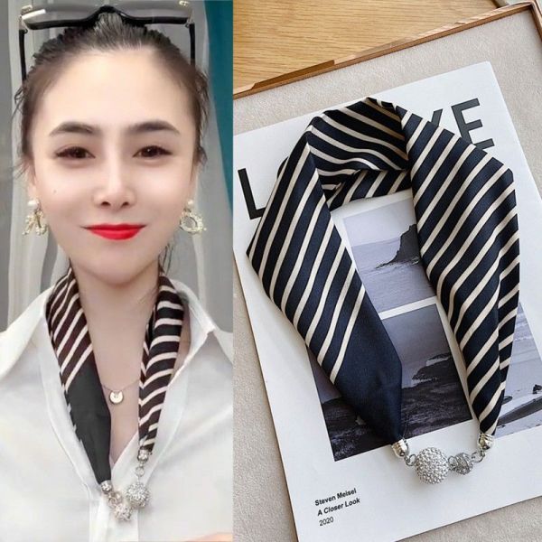 Women's Spring Summer Silk Like Small Scarf Necklace Shirt Collar Scarf Fashion Hair Band Wrist Scarves