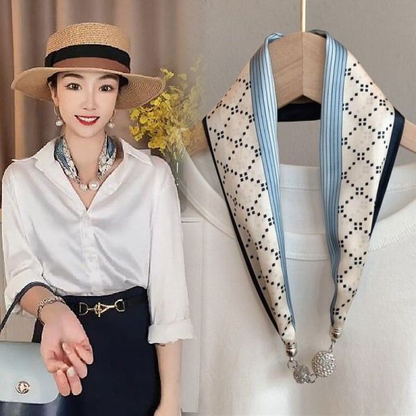Women's Spring Summer Silk Like Small Scarf Necklace Shirt Collar Scarf Fashion Hair Band Wrist Scarves