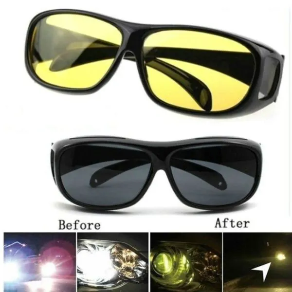 HD Car Driving Sunglasses Night Vision Wrap Arounds Yellow Lens Over Unisex Glasses