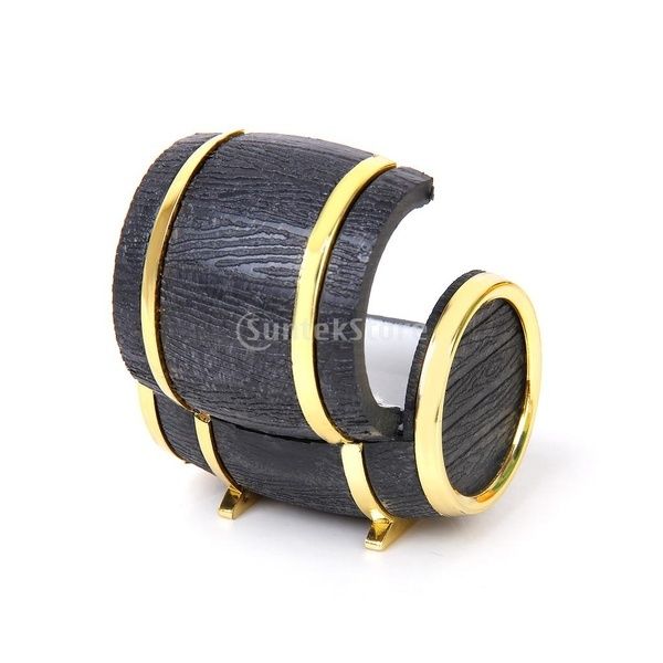 Velvet Ring Earring Jewelry Display Storage Box Gift Case Holder Organizer - Gold Black Beer Barrel Shape