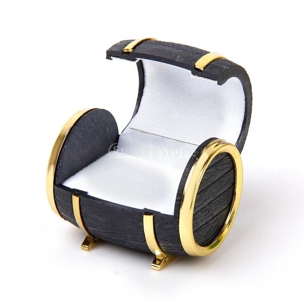 Velvet Ring Earring Jewelry Display Storage Box Gift Case Holder Organizer - Gold Black Beer Barrel Shape