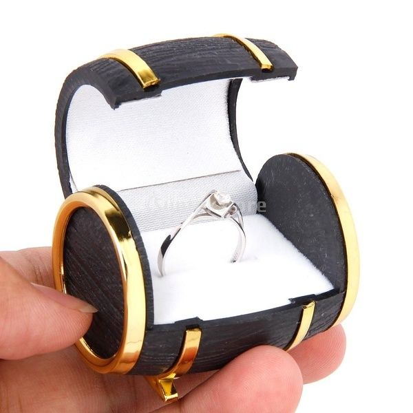 Velvet Ring Earring Jewelry Display Storage Box Gift Case Holder Organizer - Gold Black Beer Barrel Shape