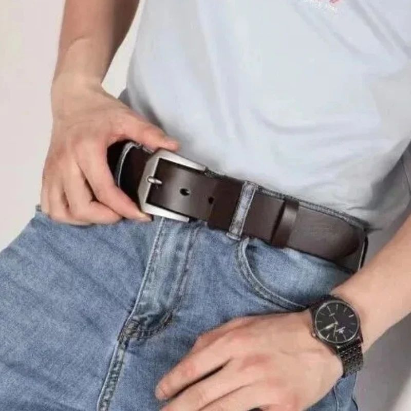 Men's Vintage Casual Belt Black Pin Buckle Student Versatile Leather Wide Belt