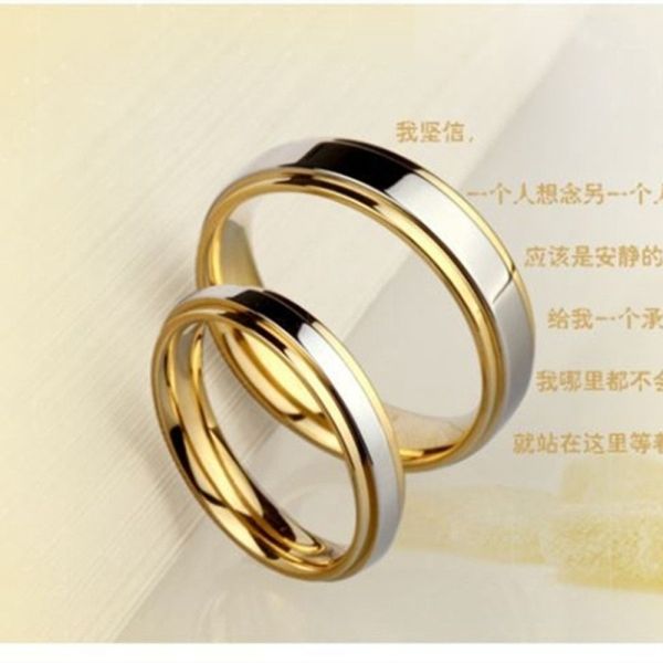 4MM New Fashion Simple Design Titanium Steel Mens Rings Lover Couple Rings Alliance Gold Wedding Band Rings Set for Women Men