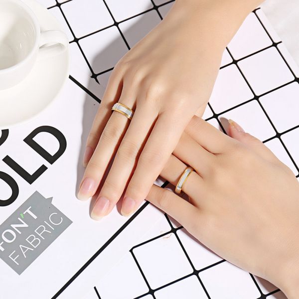 4MM New Fashion Simple Design Titanium Steel Mens Rings Lover Couple Rings Alliance Gold Wedding Band Rings Set for Women Men