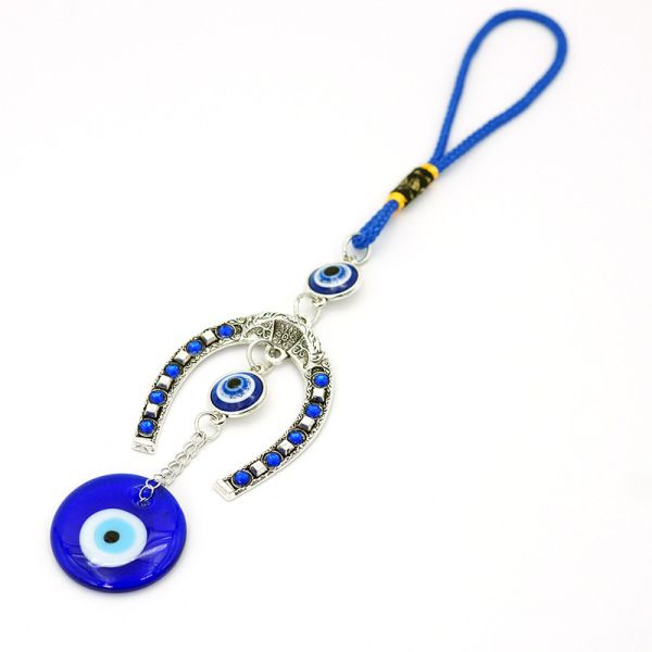 Horseshoe Blue Devil Eye Car Pendant Keychain Turkish Charm Wall Hanging Decor Amulet Lucky Blue Eye Bead Jewelry Accessories