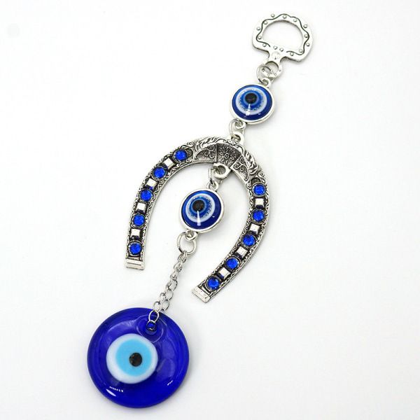 Horseshoe Blue Devil Eye Car Pendant Keychain Turkish Charm Wall Hanging Decor Amulet Lucky Blue Eye Bead Jewelry Accessories