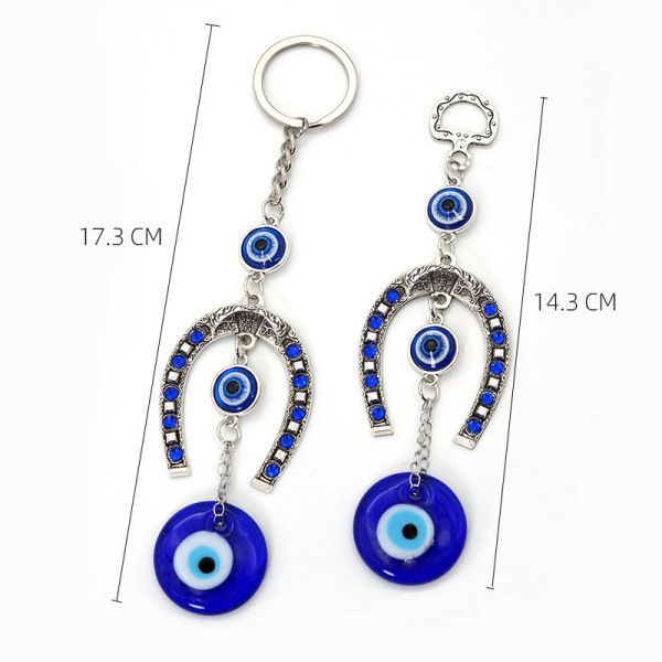 Horseshoe Blue Devil Eye Car Pendant Keychain Turkish Charm Wall Hanging Decor Amulet Lucky Blue Eye Bead Jewelry Accessories