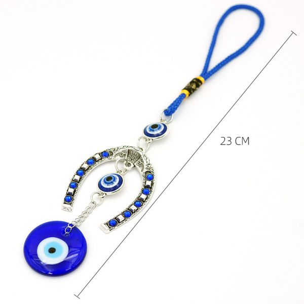 Horseshoe Blue Devil Eye Car Pendant Keychain Turkish Charm Wall Hanging Decor Amulet Lucky Blue Eye Bead Jewelry Accessories