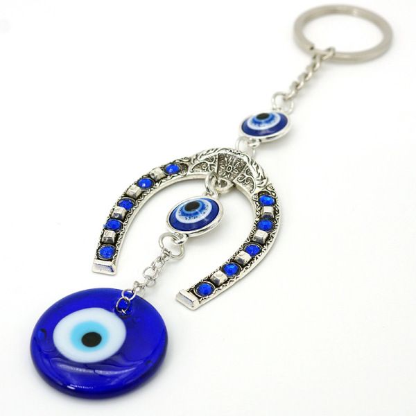 Horseshoe Blue Devil Eye Car Pendant Keychain Turkish Charm Wall Hanging Decor Amulet Lucky Blue Eye Bead Jewelry Accessories