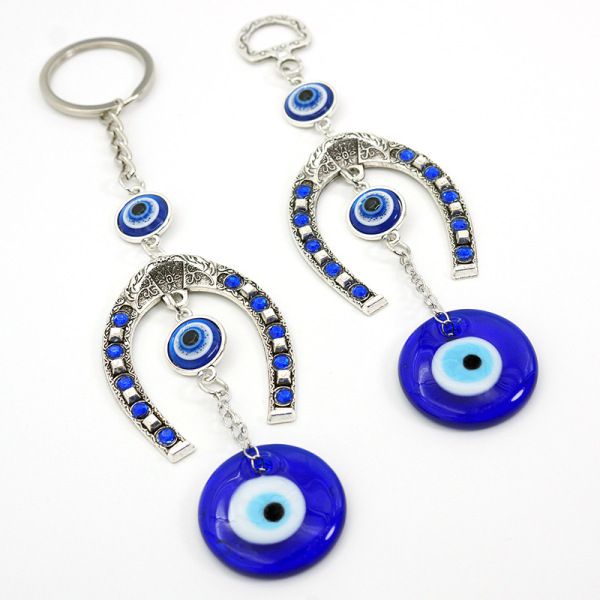 Horseshoe Blue Devil Eye Car Pendant Keychain Turkish Charm Wall Hanging Decor Amulet Lucky Blue Eye Bead Jewelry Accessories