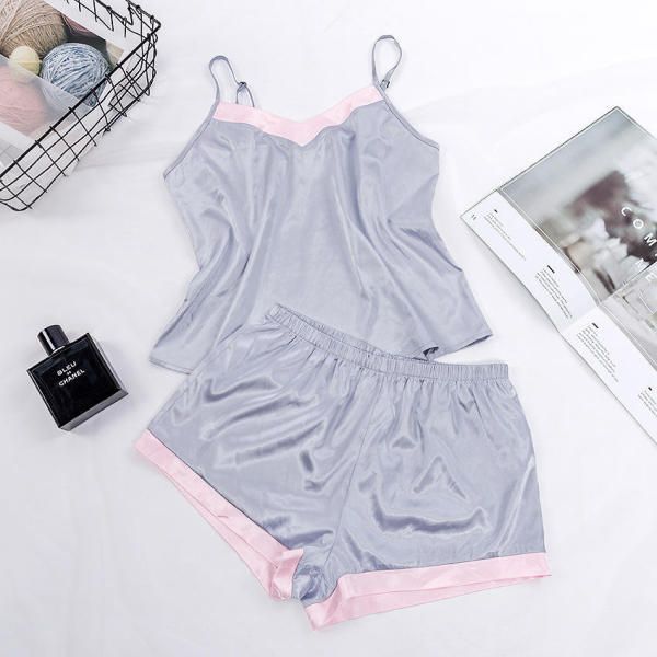 Women Sexy Soft Silk Satin Slings Pajamas Sets 2024 Summer New Sleepwear Suspenders Shorts Sets Imitation Loungewear 2 Piece Set