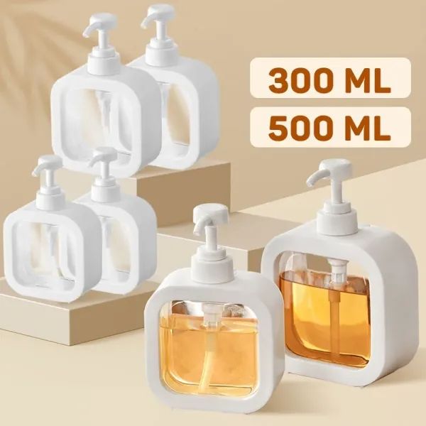 300/500ml Square Soap Dispenser Transparent Hand Pump Bottle Refillable Empty Container For Liquid Lotion Shampoo Shower Gel
