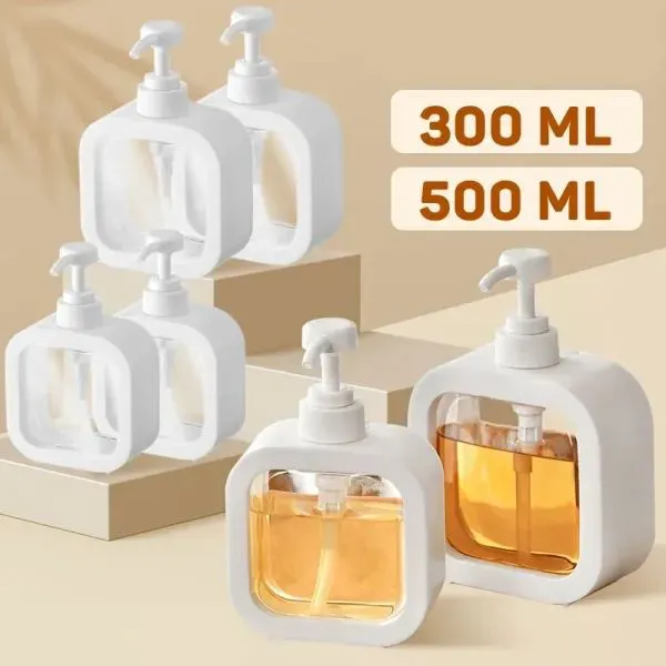 300/500ml Square Soap Dispenser Transparent Hand Pump Bottle Refillable Empty Container For Liquid Lotion Shampoo Shower Gel