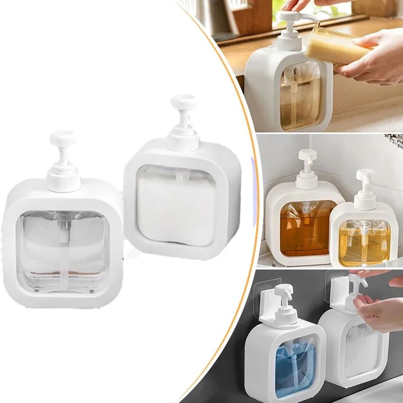 300/500ml Square Soap Dispenser Transparent Hand Pump Bottle Refillable Empty Container For Liquid Lotion Shampoo Shower Gel