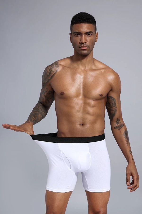 Long Boxer For Man Cotton Men's Panties Family Print Boxershorts Mens Open Front Underwear Sexy Male Underpants Shorts