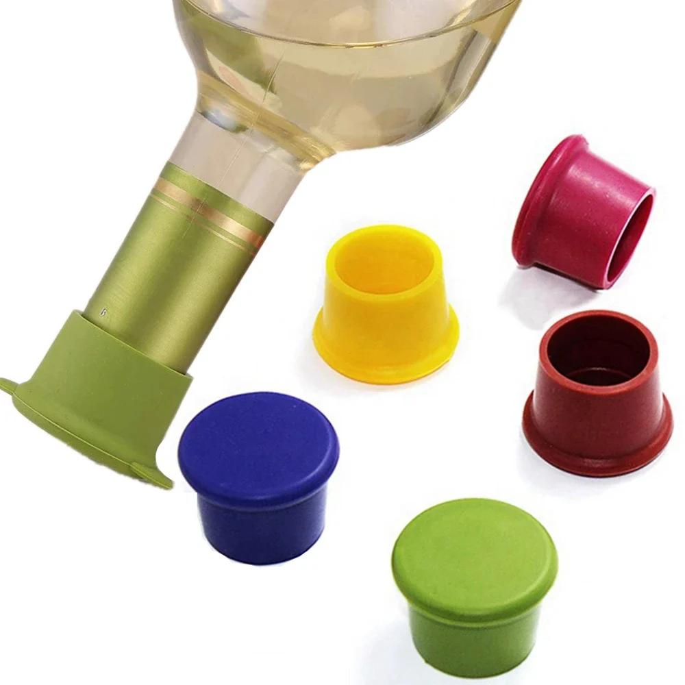 5pcs Silicone Wine Stopper Leak Free Wine Bottle Cap Fresh Keeping Sealers Beer Beverage Champagne Closures For Bar Accessories