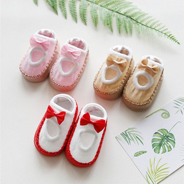 （0-2 year）Baby shoes socks Children Infant Cartoon Socks Kids Indoor Floor Socks Leather Sole Non-Slip Thick Towel Socks