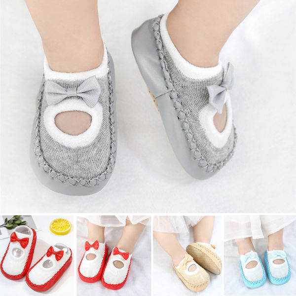 （0-2 year）Baby shoes socks Children Infant Cartoon Socks Kids Indoor Floor Socks Leather Sole Non-Slip Thick Towel Socks