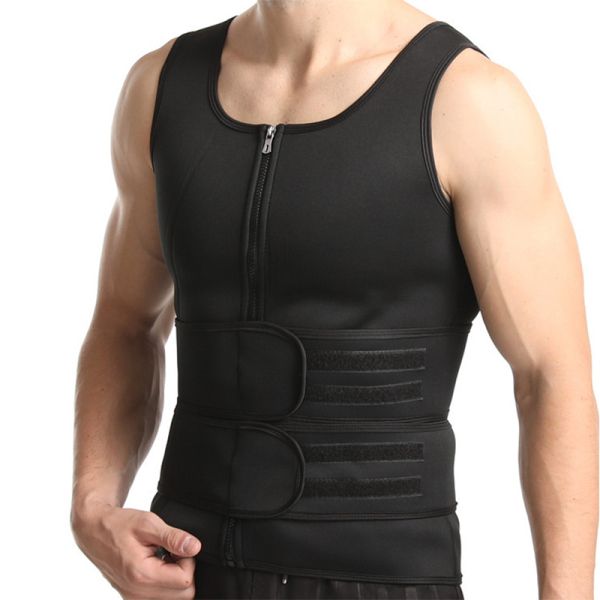 Men Body Shaper Sauna Vest Waist Trainer Double Belt Sweat Shirt Corset Top Abdomen Slimming Shapewear Fat Burn Fitness Top