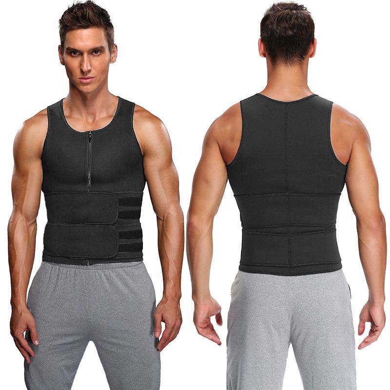 Men Body Shaper Sauna Vest Waist Trainer Double Belt Sweat Shirt Corset Top Abdomen Slimming Shapewear Fat Burn Fitness Top