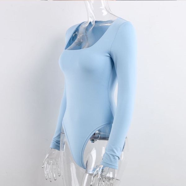 Women Bodysuit Long Sleeve Body streetwear Sexy Bodycon Square Neck Sheath Crotch Basic Black Overalls Top Casual suits Rompers