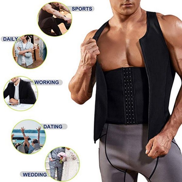 Men Shapewear Hook Zipper Adjustable Tummy Control Vest Waist Trainer Slimming Abdomen Tank Top Compressive Body Shaper Fat Burn