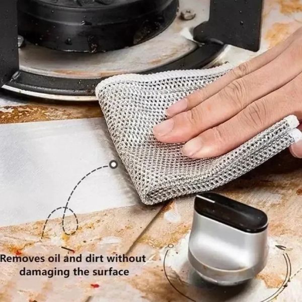 10pcs Steel Wire Cleaning Cloths Double Sided Non-stick Oil Washing Pan Pot Rags Kitchen Dishes Coffee Stain Grid Dish Cloth