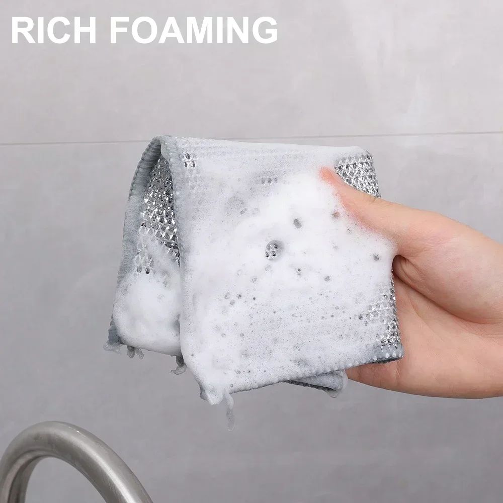 10pcs Steel Wire Cleaning Cloths Double Sided Non-stick Oil Washing Pan Pot Rags Kitchen Dishes Coffee Stain Grid Dish Cloth
