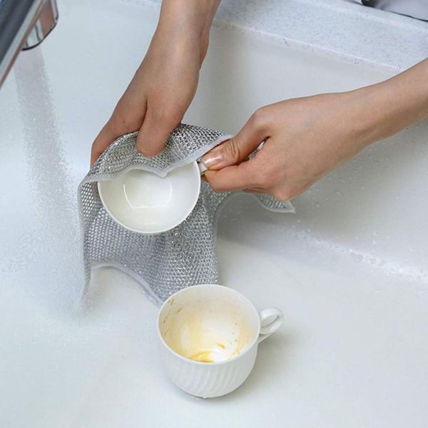 10pcs Steel Wire Cleaning Cloths Double Sided Non-stick Oil Washing Pan Pot Rags Kitchen Dishes Coffee Stain Grid Dish Cloth