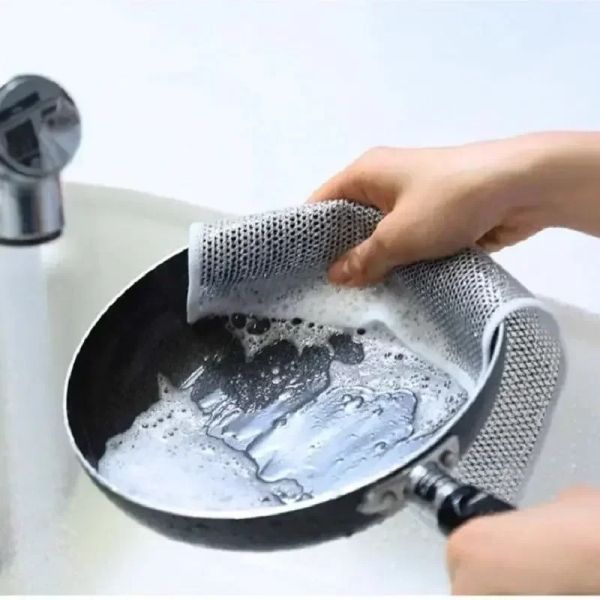 10pcs Steel Wire Cleaning Cloths Double Sided Non-stick Oil Washing Pan Pot Rags Kitchen Dishes Coffee Stain Grid Dish Cloth