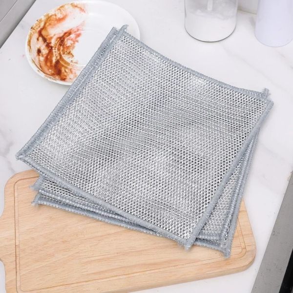 10pcs Steel Wire Cleaning Cloths Double Sided Non-stick Oil Washing Pan Pot Rags Kitchen Dishes Coffee Stain Grid Dish Cloth