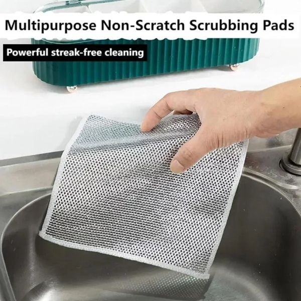 10pcs Steel Wire Cleaning Cloths Double Sided Non-stick Oil Washing Pan Pot Rags Kitchen Dishes Coffee Stain Grid Dish Cloth