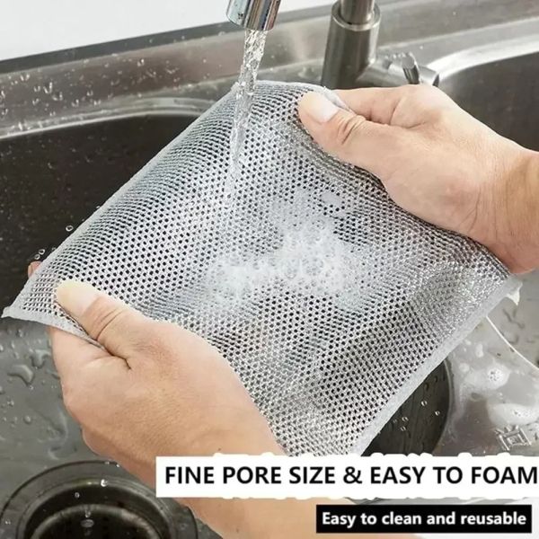 10pcs Steel Wire Cleaning Cloths Double Sided Non-stick Oil Washing Pan Pot Rags Kitchen Dishes Coffee Stain Grid Dish Cloth