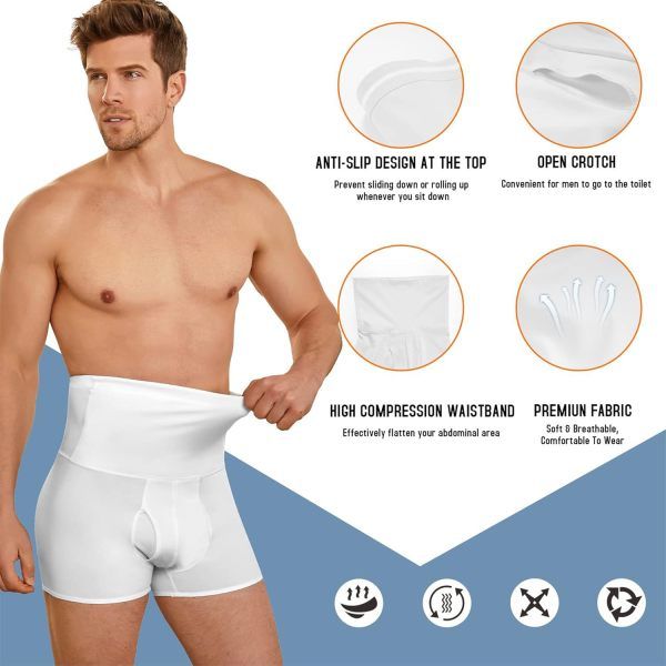 Men Tummy Control Shapewear Shorts High Waist Slimming Body Shaper Waist Trainer Girdle Compression Underwear Boxer Brief