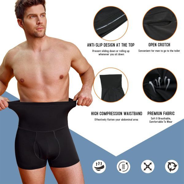 Men Tummy Control Shapewear Shorts High Waist Slimming Body Shaper Waist Trainer Girdle Compression Underwear Boxer Brief