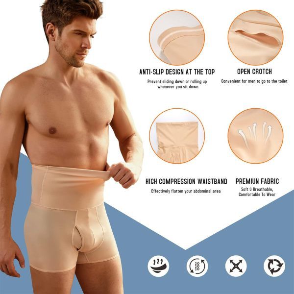Men Tummy Control Shapewear Shorts High Waist Slimming Body Shaper Waist Trainer Girdle Compression Underwear Boxer Brief
