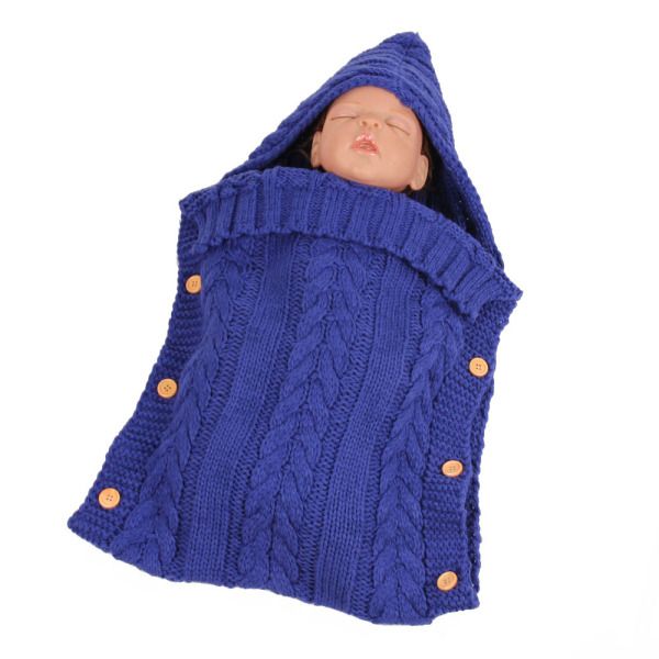 Baby Infant Swaddle Wrap Warm Wool Blends Crochet Knitted Hoodie Wrap Blanket Sleeping Bag