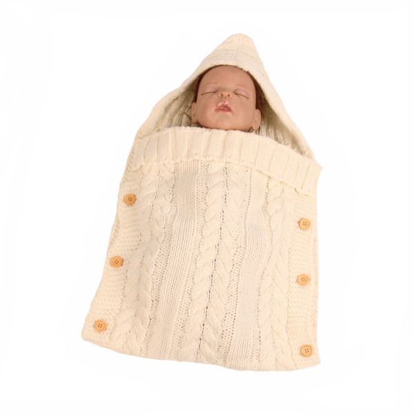 Baby Infant Swaddle Wrap Warm Wool Blends Crochet Knitted Hoodie Wrap Blanket Sleeping Bag