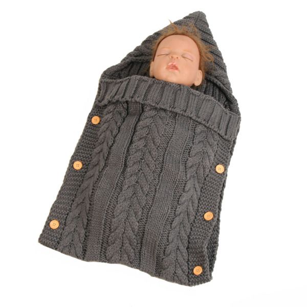 Baby Infant Swaddle Wrap Warm Wool Blends Crochet Knitted Hoodie Wrap Blanket Sleeping Bag