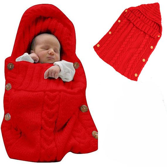 Baby Infant Swaddle Wrap Warm Wool Blends Crochet Knitted Hoodie Wrap Blanket Sleeping Bag