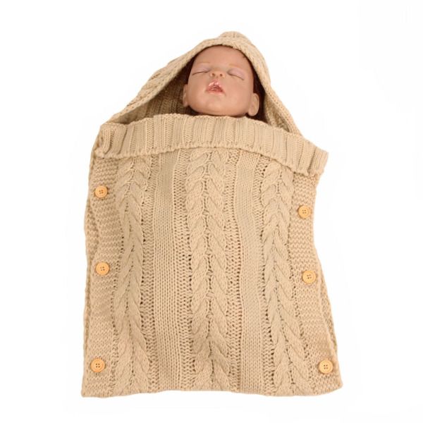 Baby Infant Swaddle Wrap Warm Wool Blends Crochet Knitted Hoodie Wrap Blanket Sleeping Bag
