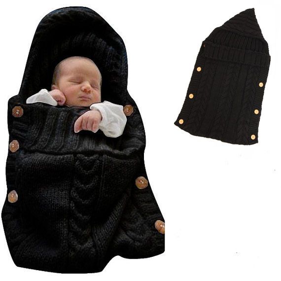 Baby Infant Swaddle Wrap Warm Wool Blends Crochet Knitted Hoodie Wrap Blanket Sleeping Bag